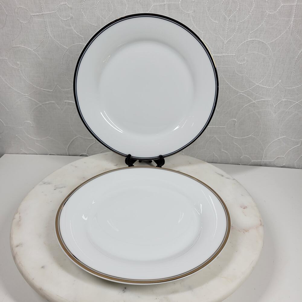 Williams Sonoma Open Kitchen Salad Plate 9" Gold Trim Porcelain 2-Pc Dinnerware